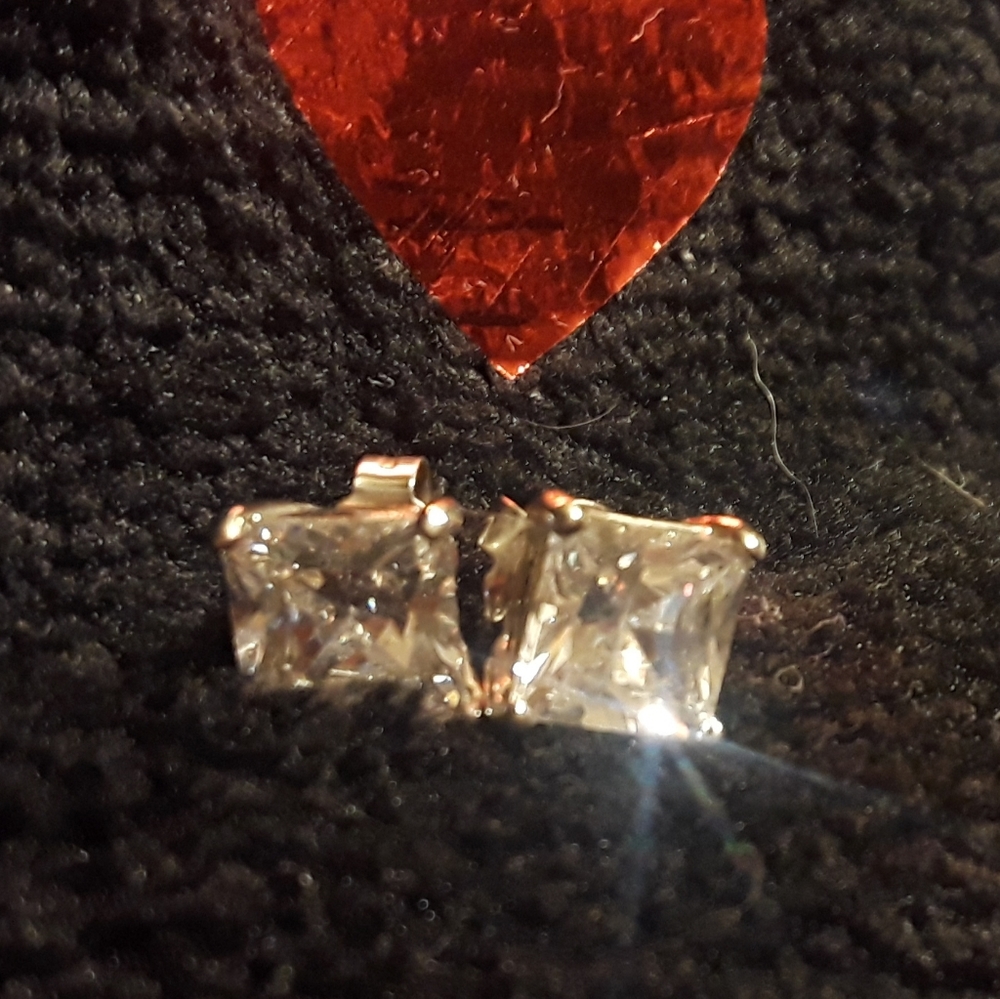 Princess Cut Stud Earrings, Tension Back, Martini